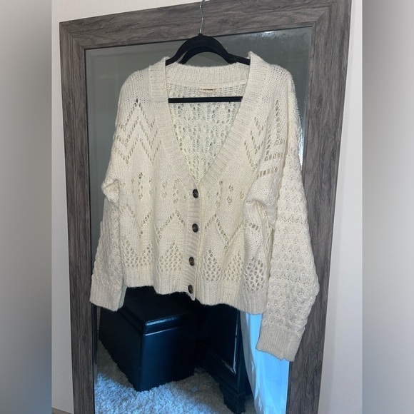 ee:some Sweaters - Ee:some white crochet cardigan sweater